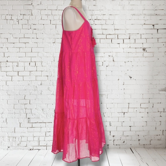 Karina Grimaldi Belle Maxi Dress in Hot Pink Cherry Metallic Summer Vacation - Picture 3 of 10